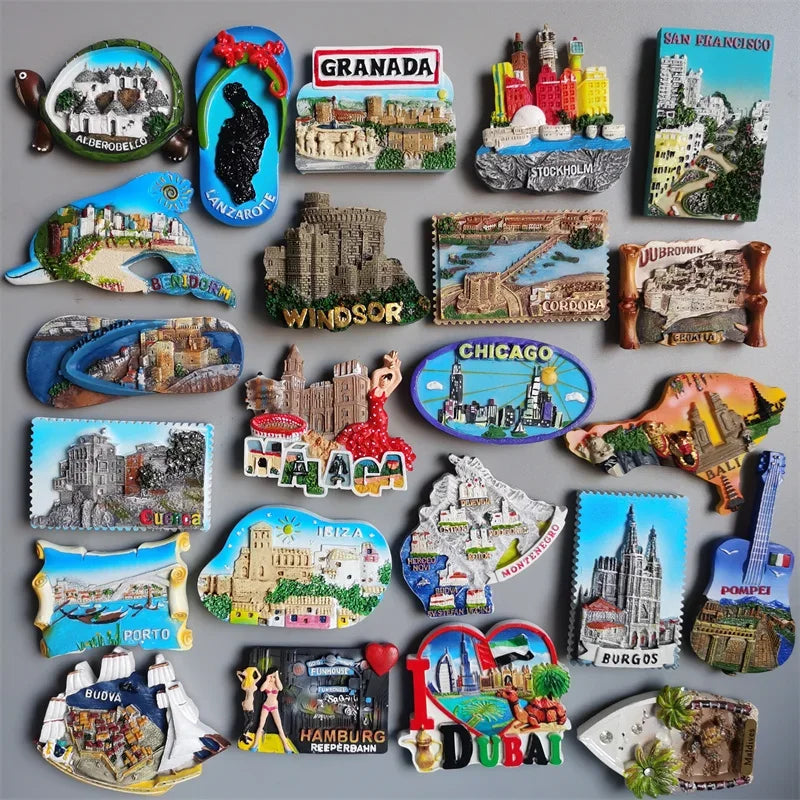 Fridge Magnets Spain Hamburg Germany Croatia Montenegro Sweden Bali Maldives Chicago USA Dubai India Lanzarote Collection Gifts