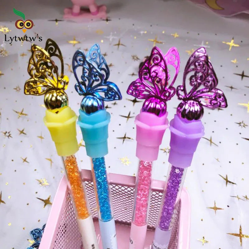 2 Pcs Cute Novelty Butterfly Crystal Gel Pen Stationery creative sweet pretty lovely