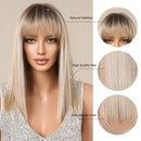 HENRY MARGU Blonde Silky Straight Synthetic Wigs with Bangs Medium Long Natural Platinum Wig for Women Cosplay Heat Resistant