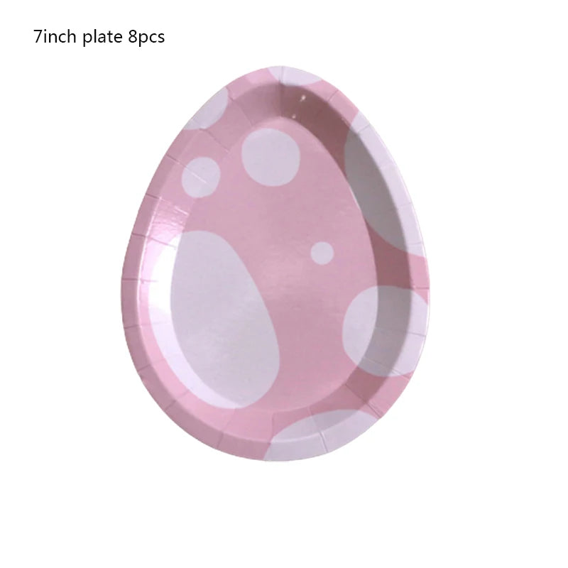 8pcs Easter Bunny Egg Paper Plates Rabbit Ear Shape Cups Happy Easter Party Tableware Birthday Party Baby Shower Decor Supplies