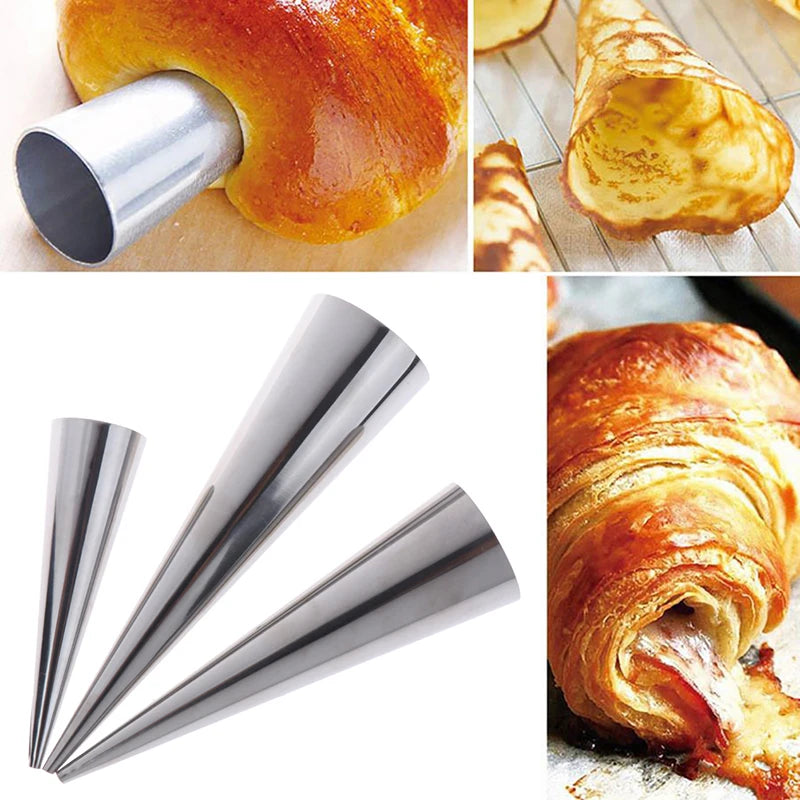 12pcs Conical Tubes Croissants Cone Horn Spiral Steel Roll Cream Bread Molds Baking Spiral Butter Spout Mold