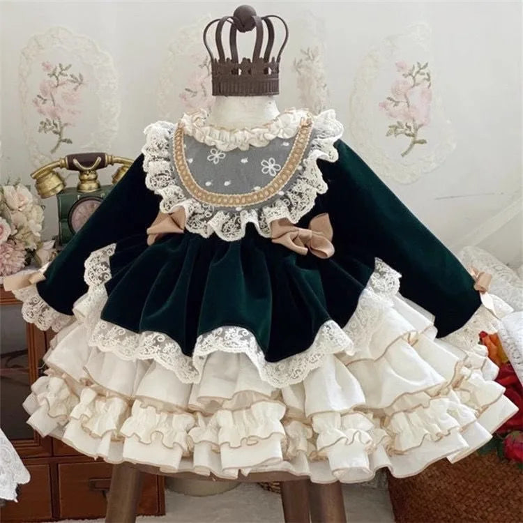 Girl Baby Party Dress New Spanish Vintage Lolita Prom Lace Puffy Dress Christmas Party Easter Princess Dress Gift Socks