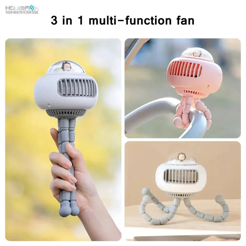 HOMEFISH F37 UFO Lovely Cartoon Portable Safe Stroller Fan USB Charging Air Cooling Electric Fan Handheld Bladeless Fan