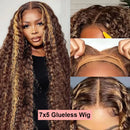 4/27 Highlight Curly Glueless Wigs Human Hair Ombre Colored Deep Wave 7x5 Lace Closure Wig Human Hair Wigs Pre Cut Ready To Wear