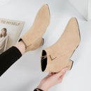 Short women's boots 2025 autumn/winter new Korean version medium thick heel short boots with zipper frosted face pointed single