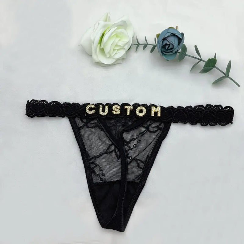 Custom Thong Panties With Name G-string Thongs Sexy Girls Name Underwear Bikini Soft Lace Tanga Christmas Gifts for Her