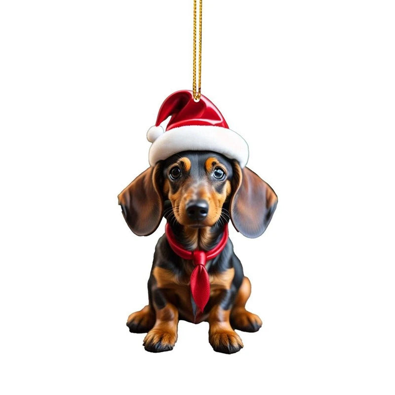 Funny Dog Christmas Tree Ornament Christmas Dog Car Hanger Pendants Christmas Decoration Acrylic Craft Dog Home Decor Xmas Party