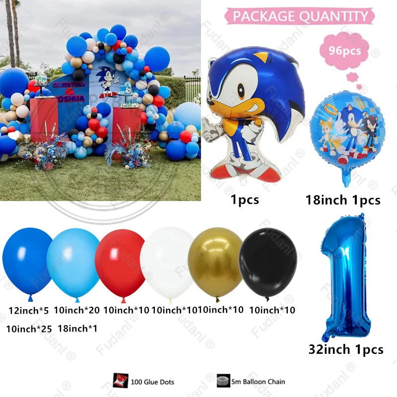 96pcs Sonic Themed Birthday Party Decoration Balloon Garland Set Is Suitable for Boys' Birthday Baby Shower Party Decoration