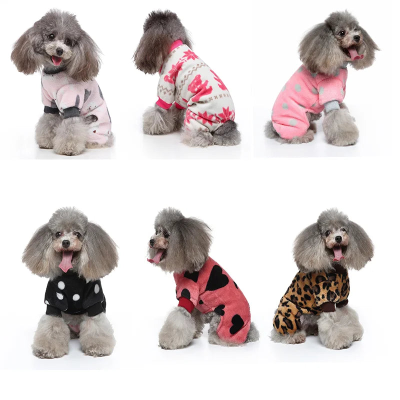 2023 Dog Pajamas Winter Pet Clothes Cartoon Warm Jumpsuits Coat for Small Dogs Puppy Cat Yorkie Chihuahua Pomeranian Sleepsuit