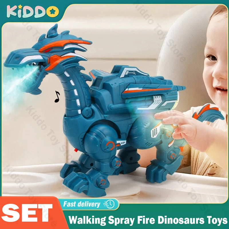 Electric Interactive Spray Fire Dinosaurs Toys Simulation Walking Shaking Dragon Boy Kids Toy Christmas Gift Fine Electronic Pet