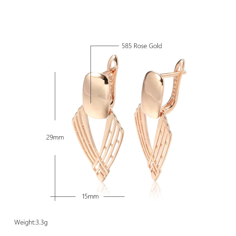 Kinel New Fashion Glossy Drop Earring for Women Unusual Geometry Hollow 585 Rose Gold Color Ethnic Bride Daily Fine Jewelry