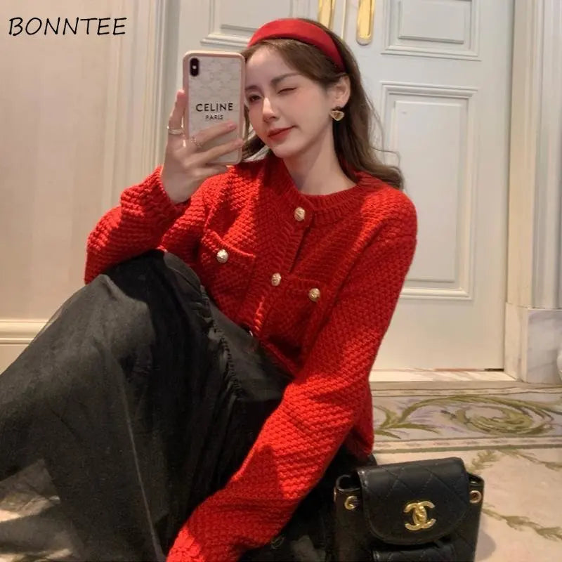 Cardigan Women Solid Stylish O-neck Knitted Leisure Korean Version All-match High Street Tender Sweater Mujer Knitwear Student