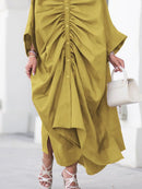 Freeacy Women's Personalized Dresses 2025 Spring Fashion Solid Color Pleated Shirt Dress Long Sleeves Loose Fit Party Dress