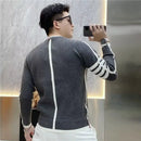 Four-bar Splicing Striped Black Knitted Sweater Men's Slim Base Shirt Ins Trendy