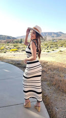 Tossy Striped Contrast Color Knitted Skirt Set 2-piece Summer Backless Casual Vest Top Women's Set 2-piece Sleeveless Skirt Set