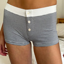 Neue lässige Lounge-Shorts für Damen, Y2K Vintage, niedrige Taille, Knopfverschluss, mit Grafikdruck, ästhetisch, schmal, Pyjama-Hose, Nachtwäsche