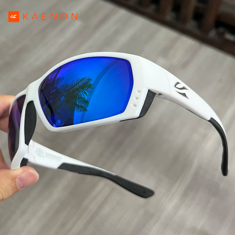 White TR90 frame Square Brand Kaenon Mens Mirrored Polarized Sunglasses UV400 Rubber Cover Sport Fishing Eyewear Driving