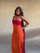 The Suzette | Color-Block Scarf-Collar Maxi Dress
