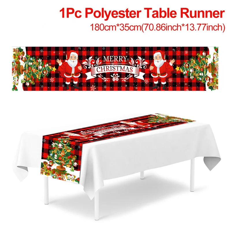 Christmas Table Runner Polyester Xmas Table Flag Cover Merry Christmas Decorations for Home 2024 Xmas New Year Tablecloth 2025