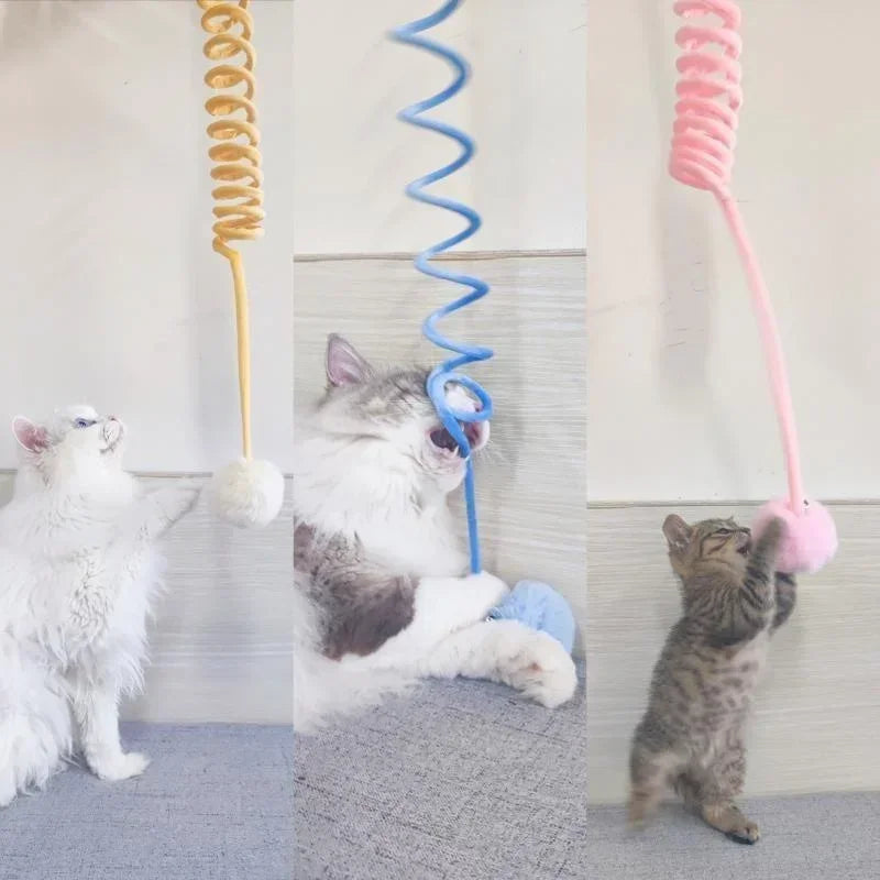 Pet Toy Funny Interactive Cat Stick Spring Rope Ball Plush Toy Play Training Cat Supplies