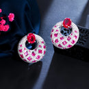 CWWZircons Top Hot Pink Rot Kubischer Zirkonia Stein Damen Runde Große Party Hochzeit Tropfen Ohrringe Luxus Festlicher Schmuck CZ317