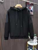 Loose Men's Hooded Sweatshirt Solid Black No Brand Cheap Simple Warm Male Hoodie Funny Overfit Sweat Shirt Tops High Quality Emo