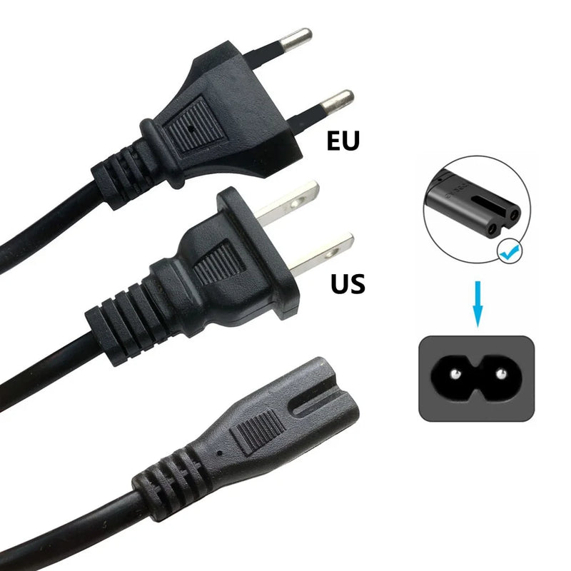 EU Power Cable 2pin IEC320 C7 US Power Extension Cord For Dell Laptop Charger Canon Epson Printer Radio Speaker PS4 XBOX LG Sony