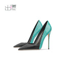 New Blue Black Serpentine Fine Heel, Pointed Shallow Mouth Splicing, Sexy and Versatile Women's High Heels