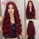 Burgundy Dark Red Synthetic Wigs Long Wavy Wine Red Cosplay Wig with Bangs for Women Natural Body Wave Halloween Heat Resistant
