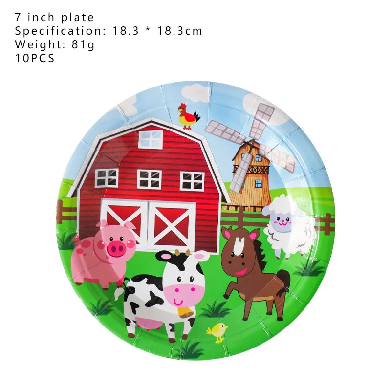 Farm Animal Theme Birthday Party Decorations Ranch Event Suppplies Cow Chicken Disposable Tableware Latex Aluminum Foil Balloon