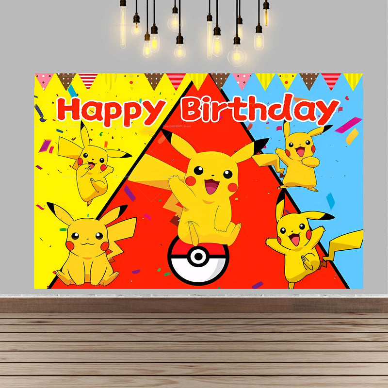 Pokemon Pikachu Birthday Party Backdrop Cartoon Baby Shower Background Photography Wall Photo Studio Banner Decor For Boy Gift