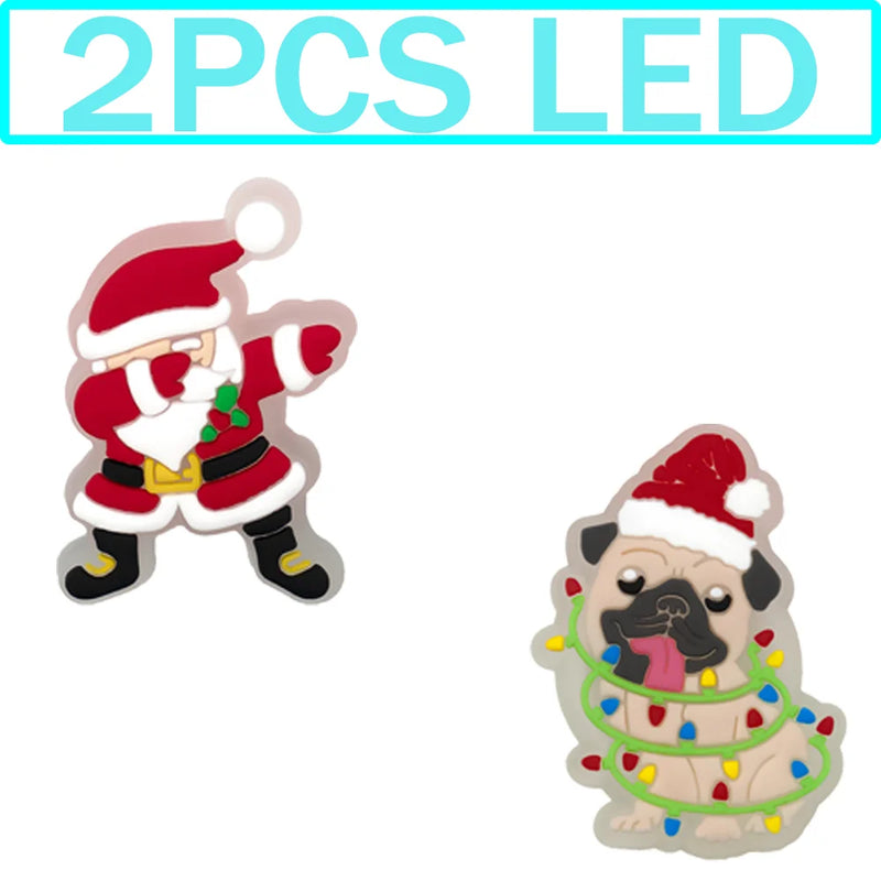 1-5PCS New Christmas LED Shoe Charms,Cute Santa Claus Cat & Dog Pin Accessories for Sandals,Shoe Clogs Buckle Christmas Gifts