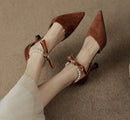 Sexy High Heel Shoes Woman Pointd Toe Spring Autumn Elegant Pumps French Style Vintage Pumps Ladies Summer Shoes With Pearls