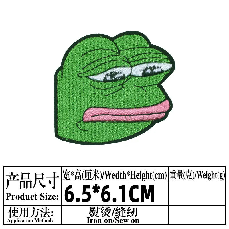 Iron on Cute Frog Patches on Clothes Backpack Cartoon Pepe The Frog Meme Embroidered Patch Badges for Clothing Sticker Appliques