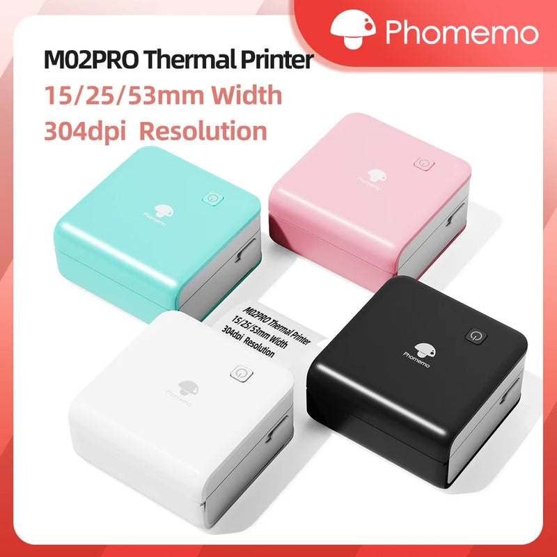 Phomemo M02Pro Mini Portable Thermal Printer Wireless Photo Labeler 300dpi Inkless Printing 15/25/50/53mm for Easy Labeling