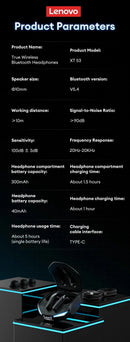 Choice Lenovo XT53 Earphone Wireless Bluetooth 5.4 Headphones Low Latency Gaming Headset Noise Reduction LED Display Earbuds New