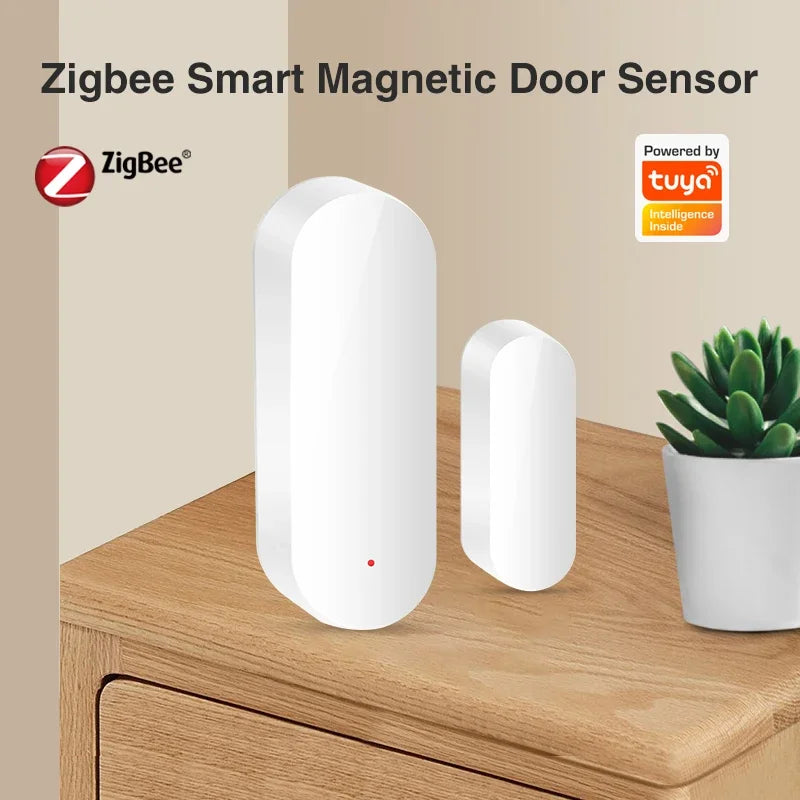 Tuya Smart Zigbee Door & Window Magnetic Sensor For Monitoring Open/Close Status, Ldeal For Home Security Detection.