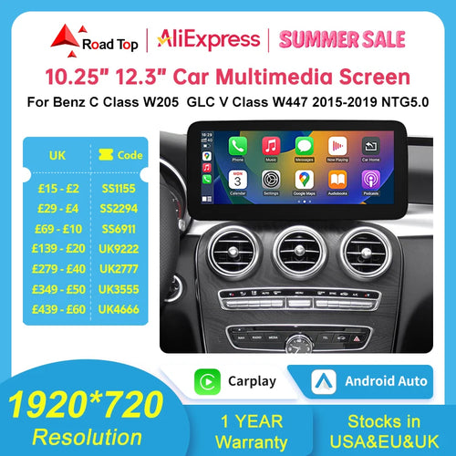 Linux Multimedia Bildschirm Kabelloses CarPlay Android Auto für Mercedes-Benz W205 W176 GLC A C V-Klasse W447 CLA GLA 2015-2018 NTG5.0