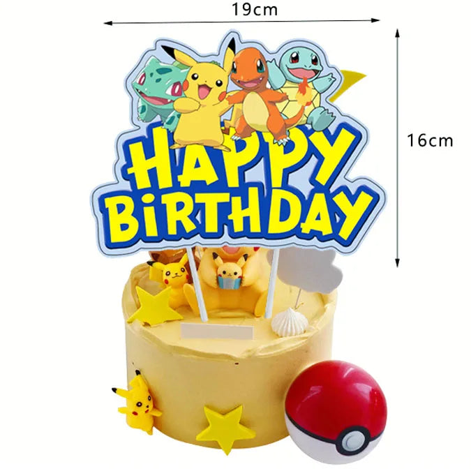 A Set Pokemon Cake Topper Kawaii Anime Figure Pikachu Charizard Cake Insert Children's Happy Birthday Decoration Supply Toys