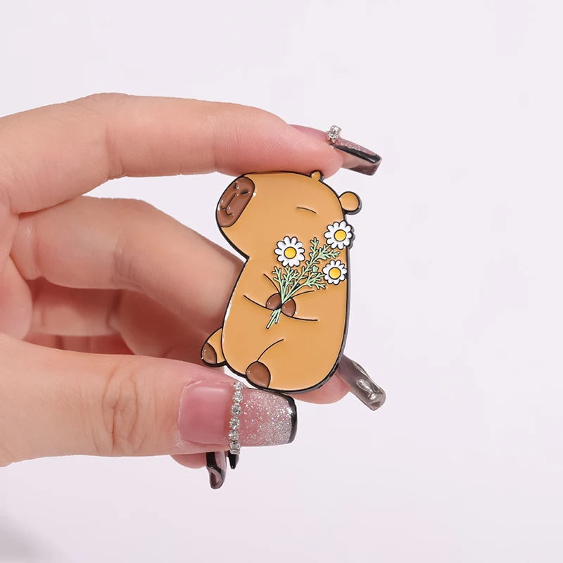 Wholesale Cute Capybara Enamel Pins Cartoon Animal Hard Metal Brooches Shirt Backpack Lapel Badge Jewelry Gift for Kids Friends