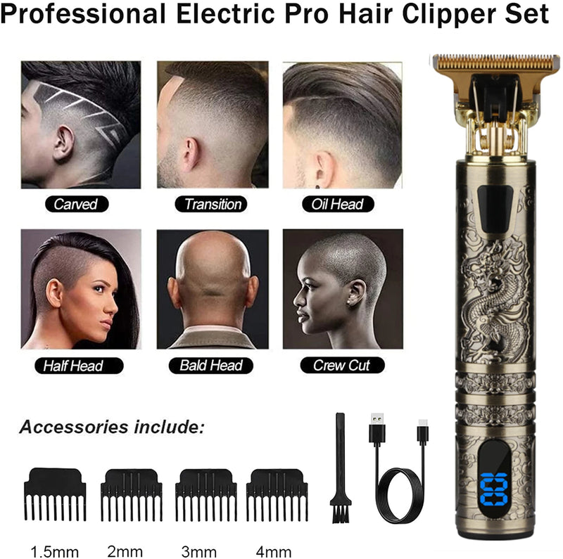 T9 LCD Electric Hairdresser Oil Shaving Head Electric Pusher Carving Electric Pusher Clipper Hair Precision Trimmer for Men Care