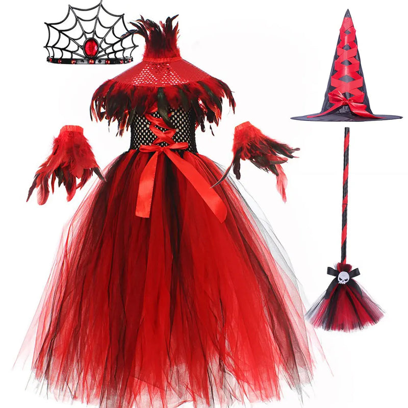 New Halloween Vampire Costume for Girls Devil Witch Gothic Puffy Mesh Clothes Demon Vampires Queen Cosplay Carnival Party Dress