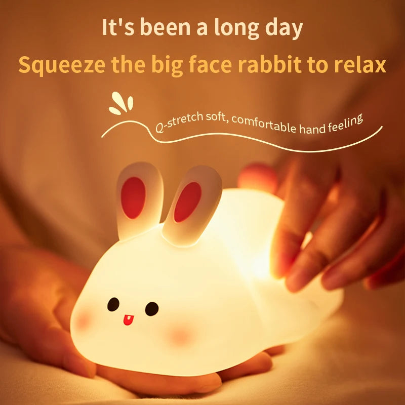 1pc Cute Rabbit-shaped USB Rechargeable Silicone Night Light for Bedroom - Eye Protection Sleep Bedside Lamp Desk Lighting