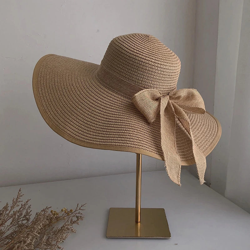 Summer Women Straw Hat Bowknot Wide Brim Floppy Panama Hats Female Lady Outdoor Foldable Beach Sun Cap
