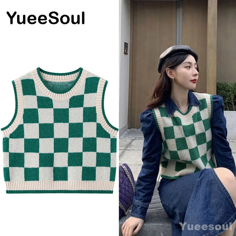 Y2K Aesthetic Vintage Sweater Vest 2023 New Loose Knitted Female Waistcoat Printed Sleeveless Loose Casual Oversized Tops