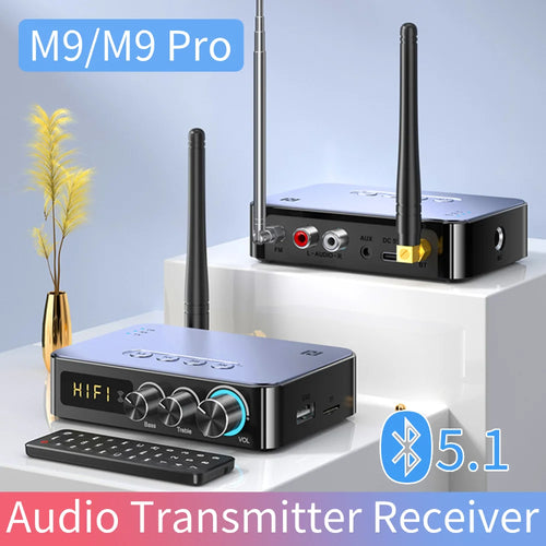 M9/M9Pro Audio Transmitter Receiver 1200mAh Bluetooth 5.1 Wireless Music Adapter U Disk/TF Card FM Radio Player DSP Converter