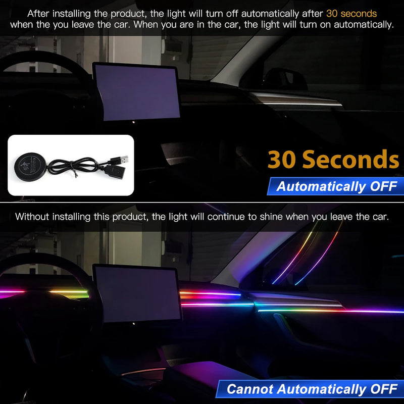 Car Ambient Lights Automatic OFF Module 30 60 Seconds Glove Box USB Expansion Dock Symphony 140cm Strips For Tesla Model 3 Y S X