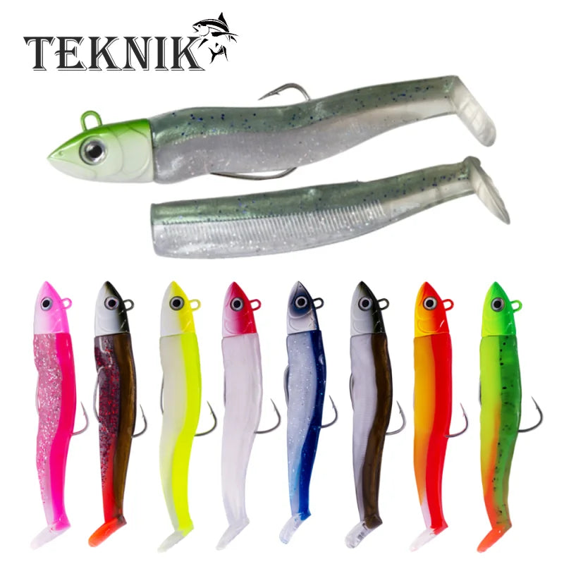 TEKNIK Fishing Black Minnow Lure 7g/12g/25g/40g/60g JIgging Head Soft Silicone Bait Wobblers For Bass Pike Spinning Leurre