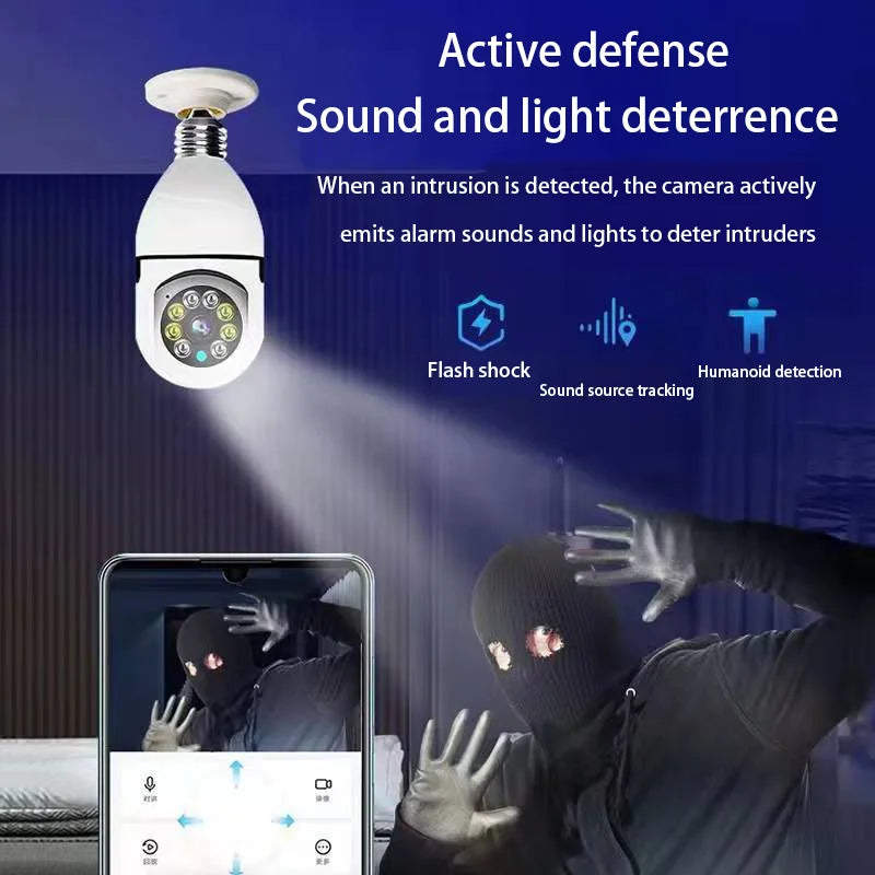 Wifi Bulb E27 Surveillance Camera Full Color Night Vision 360° Rotating  Automatic Human Tracking Two-way Talk Smart Home