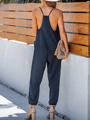 Women's Suspender Jumpsuit, Summer Casual Trousers with Pockets, Fashionable Suspender Pants, Suitable for Everyday Wear